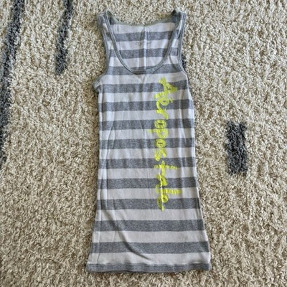 Aeropostale Y2K Ribbed Women’s Tank Top Size M Stretch Gray Stripes Emo Scene